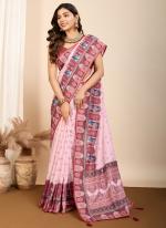 Muslin Cotton Pink Daily Wear Printed Saree